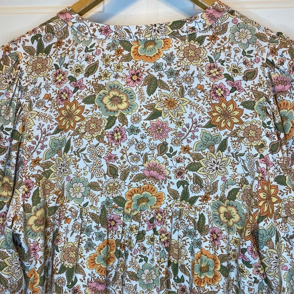 Blu Pepper Sz S Floral Bohemian Burton Blouse - Cream & Brown Balloon Sleeves - Picture 15 of 15